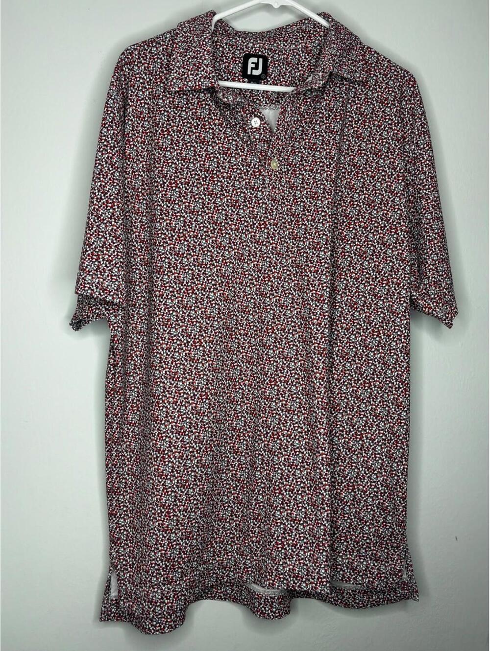 FootJoy Golf Polo Mens Large White Red Dots Print Short Sleeve